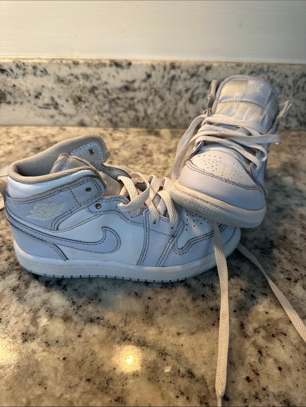 Nike Kids White/Light Blue High-Top Air Jordan Sneakers